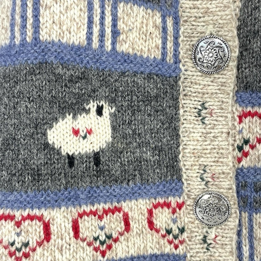 Vintage Eddie Bauer Sheep Patchwork Wool Cardigan Sweater Women's M - Picture 8 of 12